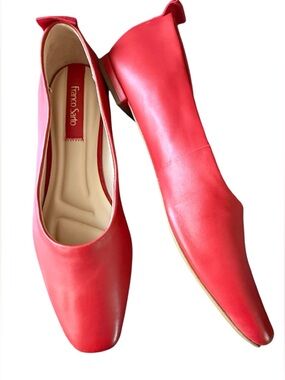 Franco Sarto Vana Red Leather Square Toe Ballet Flats Shoes Size 9M NWOT
